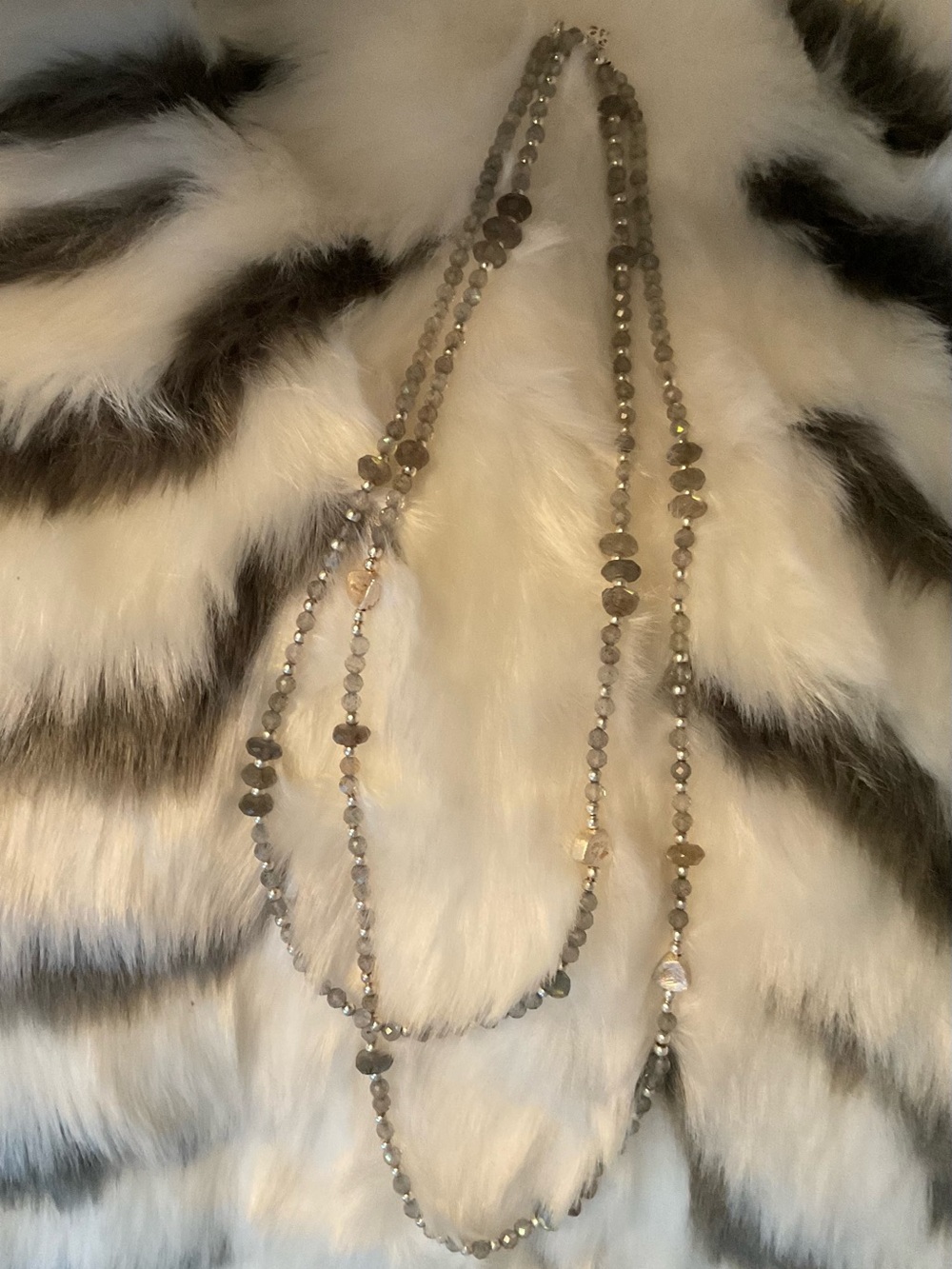 Grace & Heart Labradorite Beaded Double Strand Long Necklace - Sterling Silver
